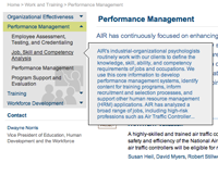 Within a focus area, visitors can browse sub-areas and see view descriptions of the topics contained in each sub-area.