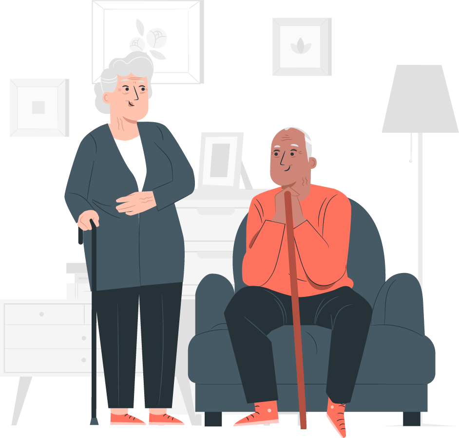 Icon of two older adults sitting in a living room
