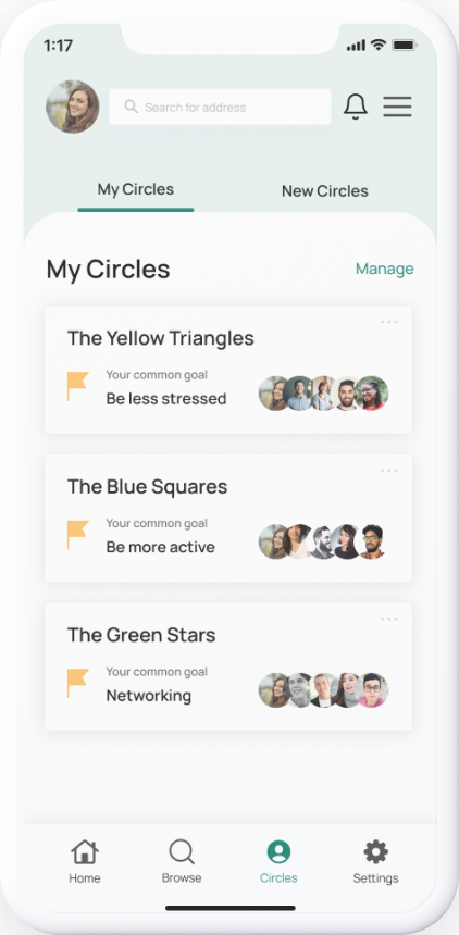 My Circles page on the Circles app