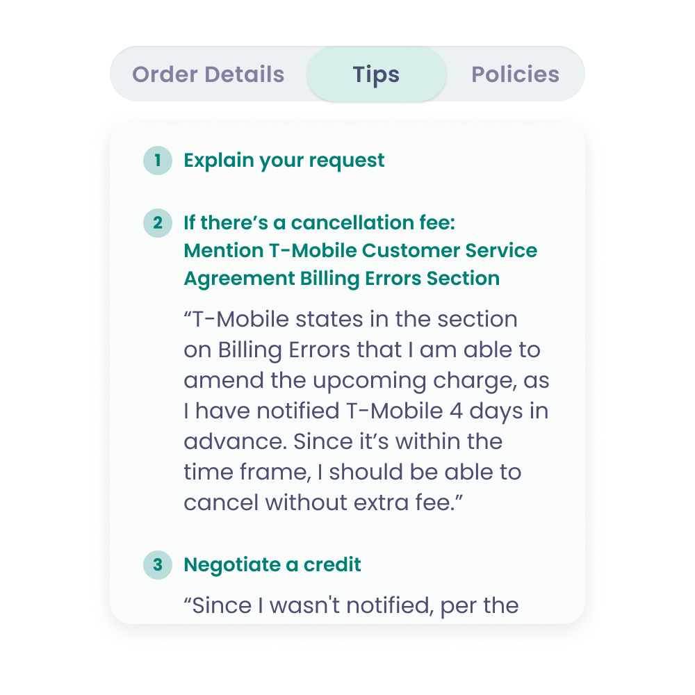 preparatory/during-call company policy-based talking points