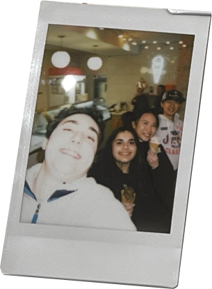 Polaroid of team selfie, with Tyler taking the photo and Yutong off-camera (thanks Tyler)