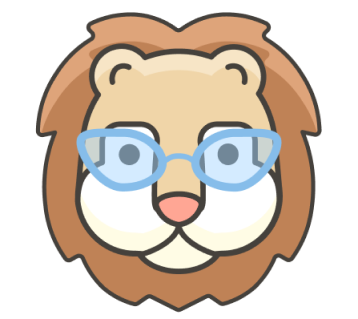 A lion assistant mascot with glasses
