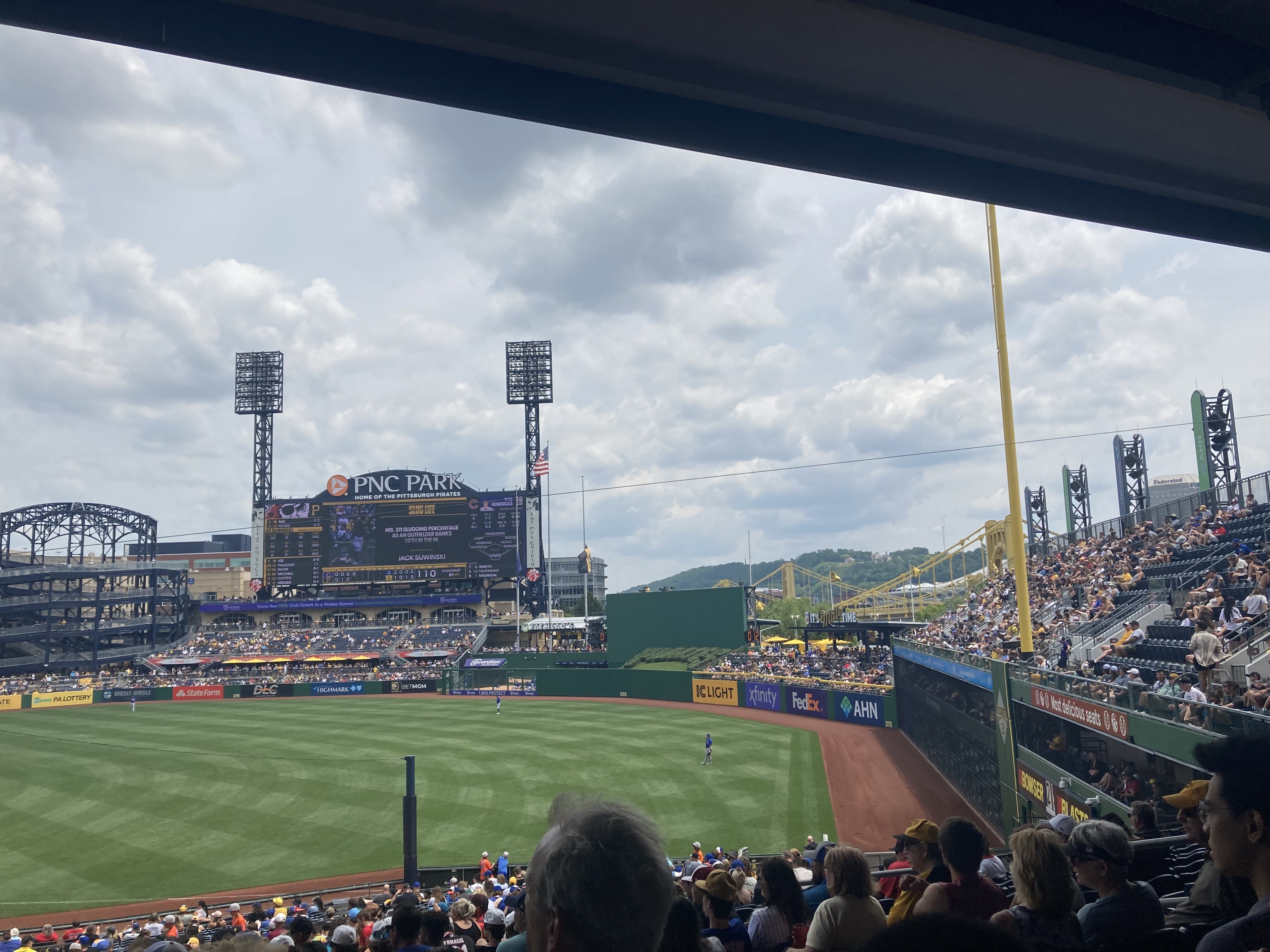view of the scoreboard at PNC Park during the student outing