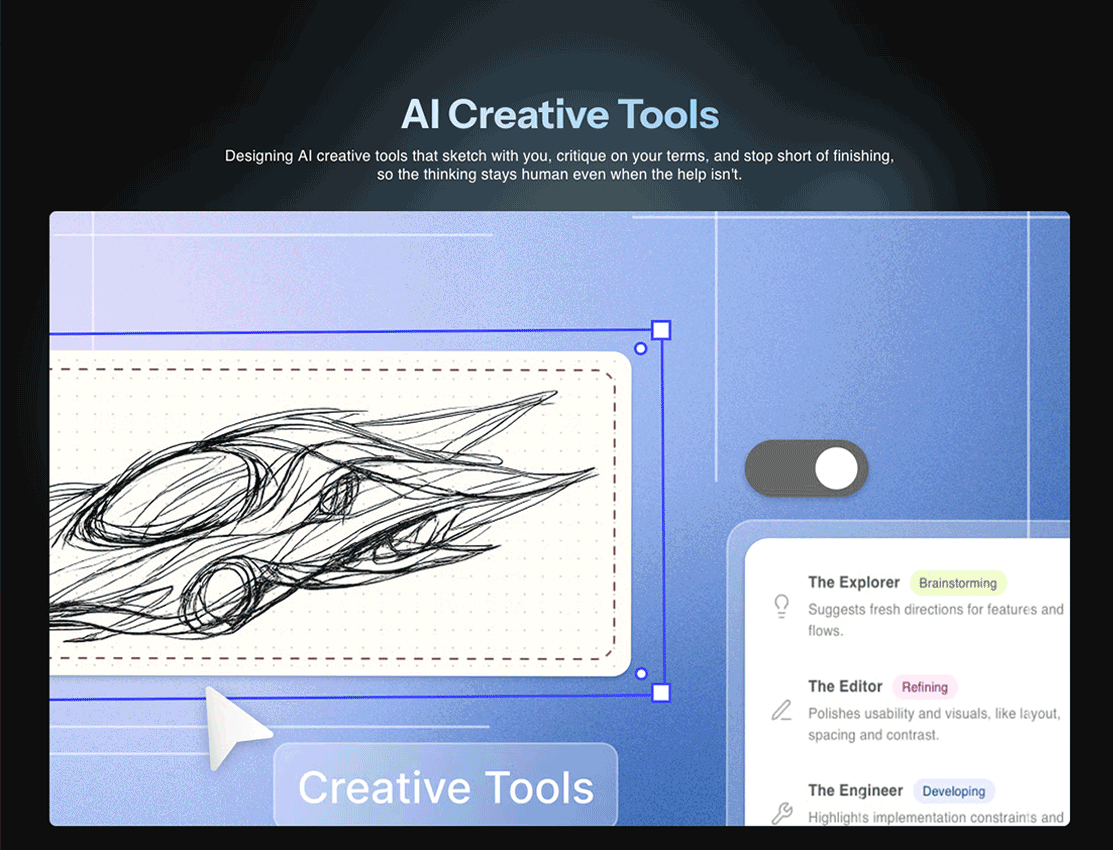 a few students' design sketches rotate every 2 seconds in this loop