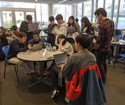 Students collaborate inside Carnegie Mellon University's School of Computer Science.