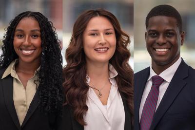 side by side images of three current MHCI students and Rales Fellows Lizeth Anaya-Ojeda, Christian Johnson and Zoe Mercado