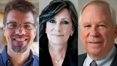 side by side photos of Koedinger, Kurland, Rohrer, the 3 named University Professors this year