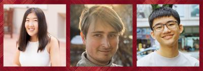 side by side photos of the three SCS Siebel Scholars placed on a red tartan background