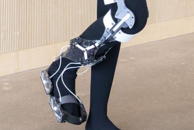A human leg wearing a lightweight leg brace.