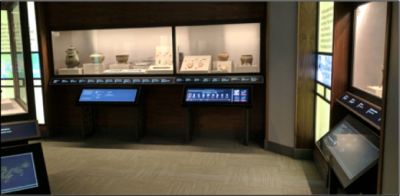 the Bronze Age Innovations display with digital rails in the front at the Field Museum 