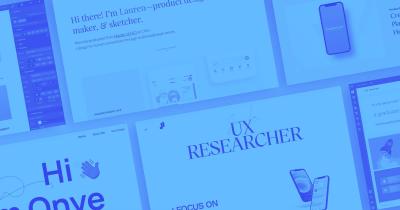collage of MHCI student portfolio web pages, entire image has a purple overlay