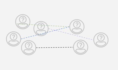 matching for peer support - an illustration of 7 different silhouette images with dashed lines to visualize potential interconnectedness