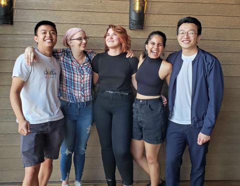 The 5 students of the Talk team stand side by side at the MHCI farewell party