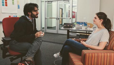 two members of the mentoring partnership team during an interview