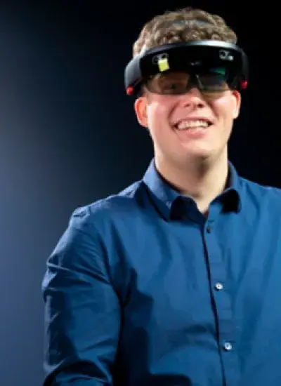 Michael Nebeling wears a virtual reality headset 
