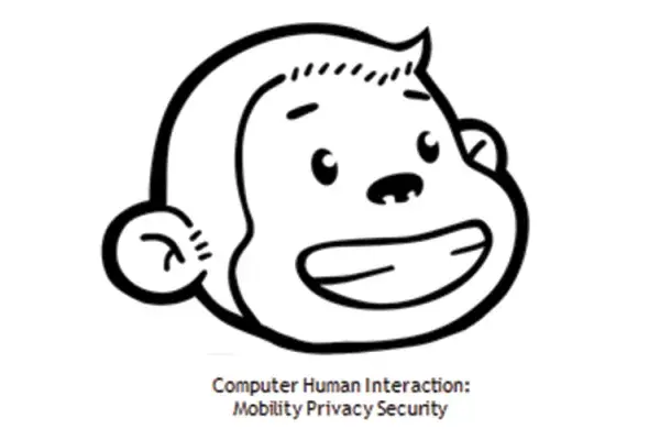CHIMPS lab logo illustration of a monkey face. The text Computer Human Interaction: Mobility Privacy Security is below the face.