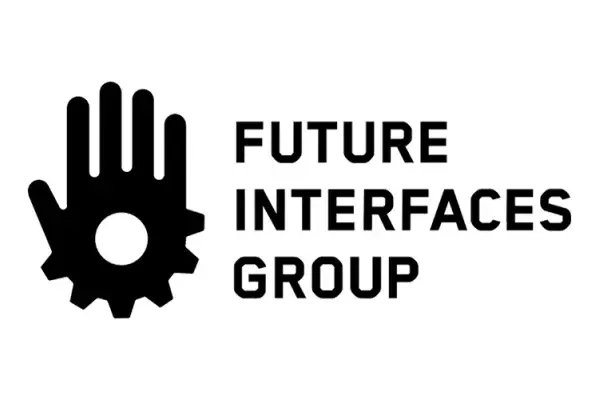 Future Interfaces Group logo, a hand and the bottom of the palm is a gear 