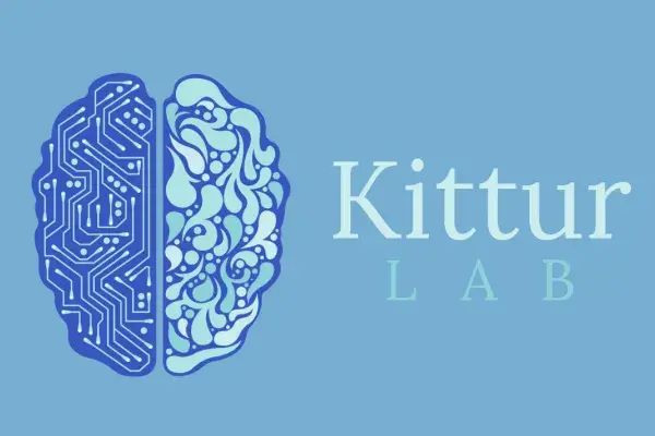 Kittur Lab logo, blue illustration of 2 halves of the brain