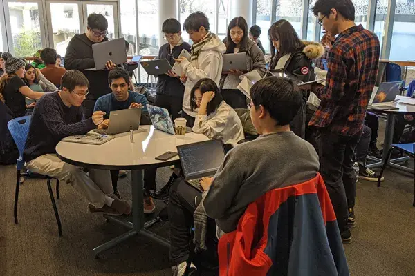 Students collaborate inside Carnegie Mellon University's School of Computer Science.