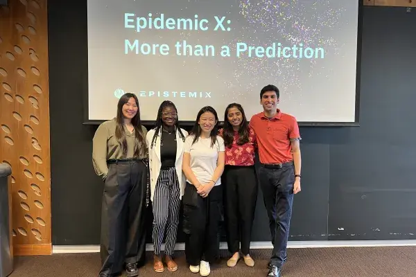 group photo of the 5 students on the epistemix team on presentation day