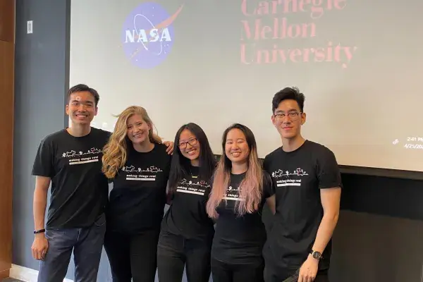 group photo of the 5 students on the NASA team on presentation day