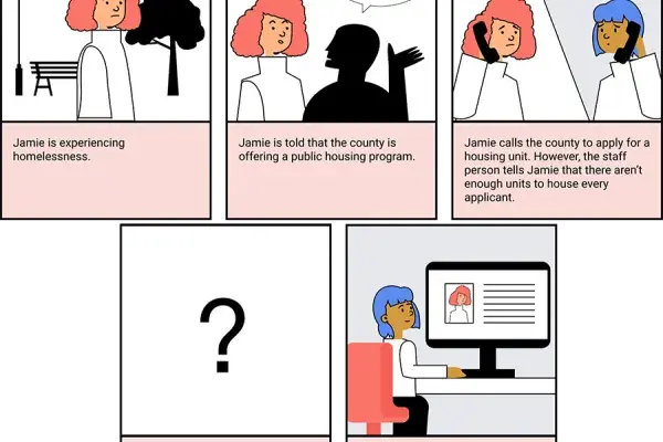 Researchers in the HCII used comics to explore how community-centered AI design can include both the people experiencing homelessness and the frontline workers who use AI to help them.