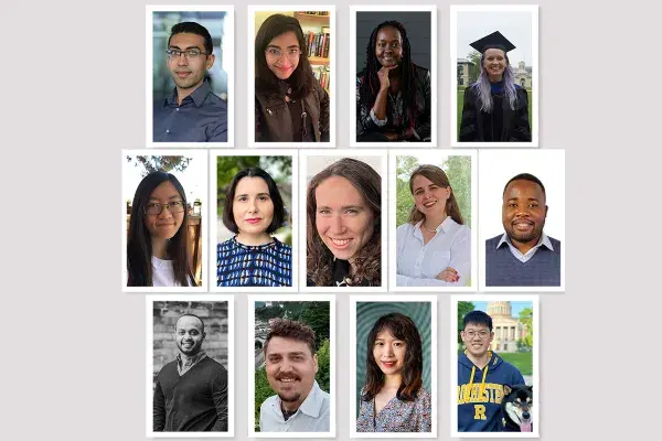 collage of 13 portraits of our graduating PhD students and postdocs leaving as of spring 2023