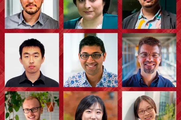 Collaged headshots of the nine people who received Google Academic Research Awards.