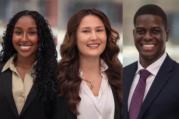 side by side images of three current MHCI students and Rales Fellows Lizeth Anaya-Ojeda, Christian Johnson and Zoe Mercado