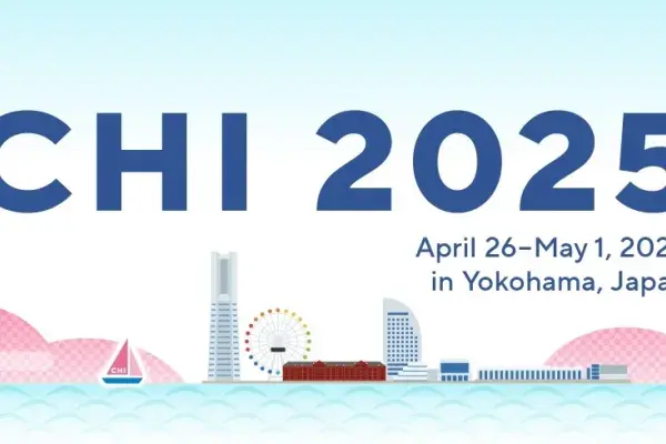 CHI 2025 logo of a small illustration of a seaside city, complete with a small ferris wheel 