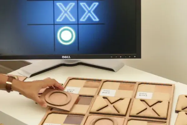 RFID tags quickly make objects like this Tic-Tac-Toe board interactive with digital devices.