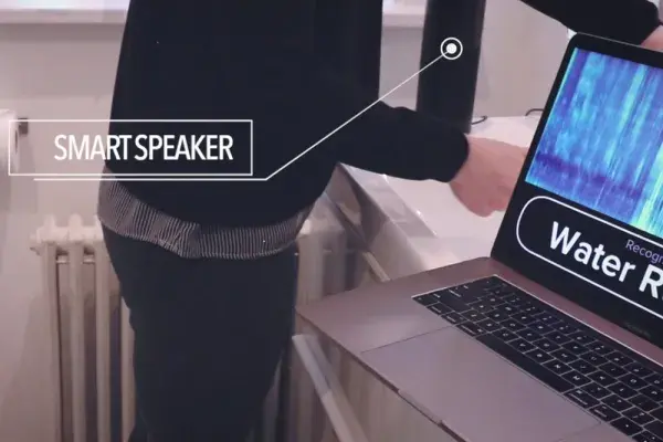 a smart speaker hears water running nearby and displays this on laptop screen